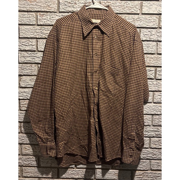 Ermenegildo Zegna Other - Ermenegildo Zegna Soft Mens Brown Blue Gingham Check Cotton Button Down Sz 16.5